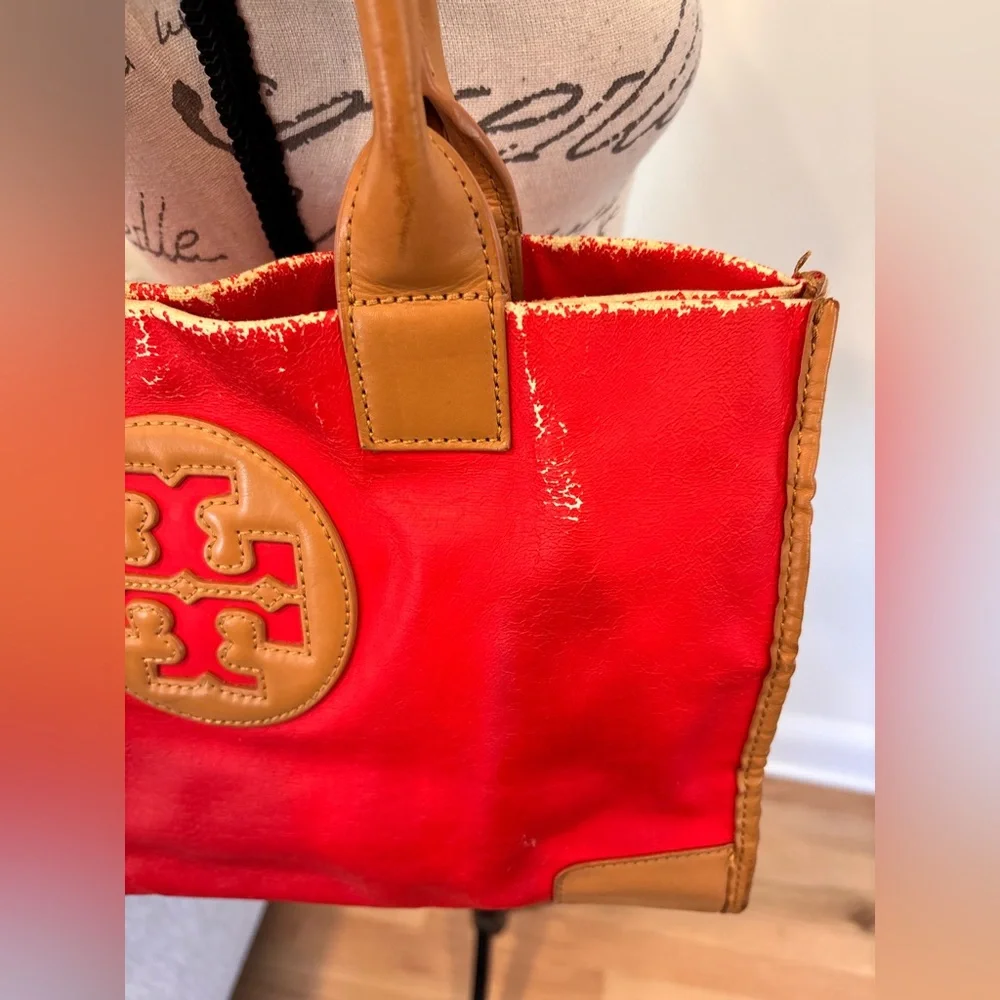 Tory Burch Red orange and tan leather tote - Picture 2 of 12